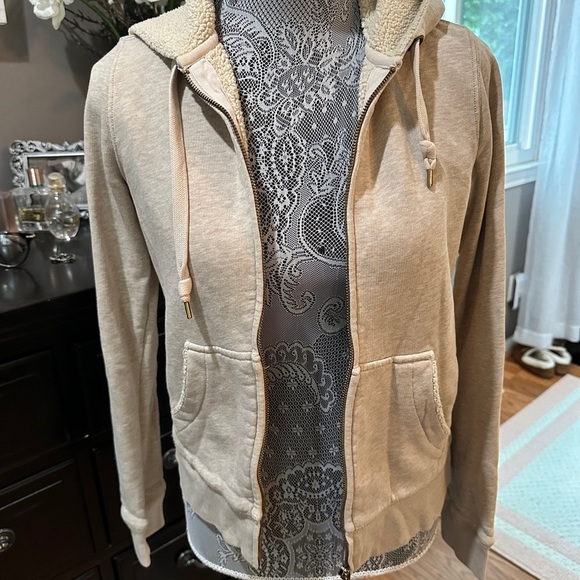 J.Crew Vintage Sherpa Lined Zip Hoodie Sweatshirt Beige Size Small - Picture 4 of 16